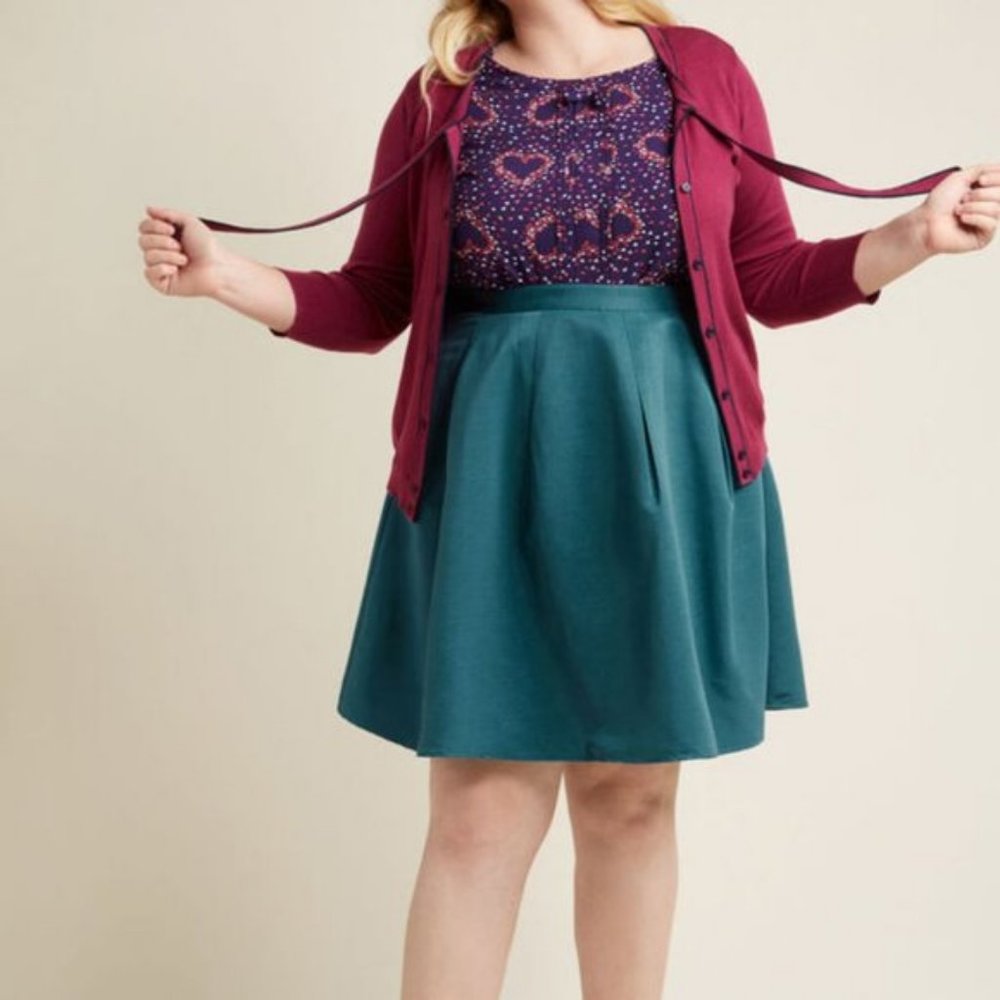 Modcloth Teal Ethereal Expression Pleated Skirt 2X